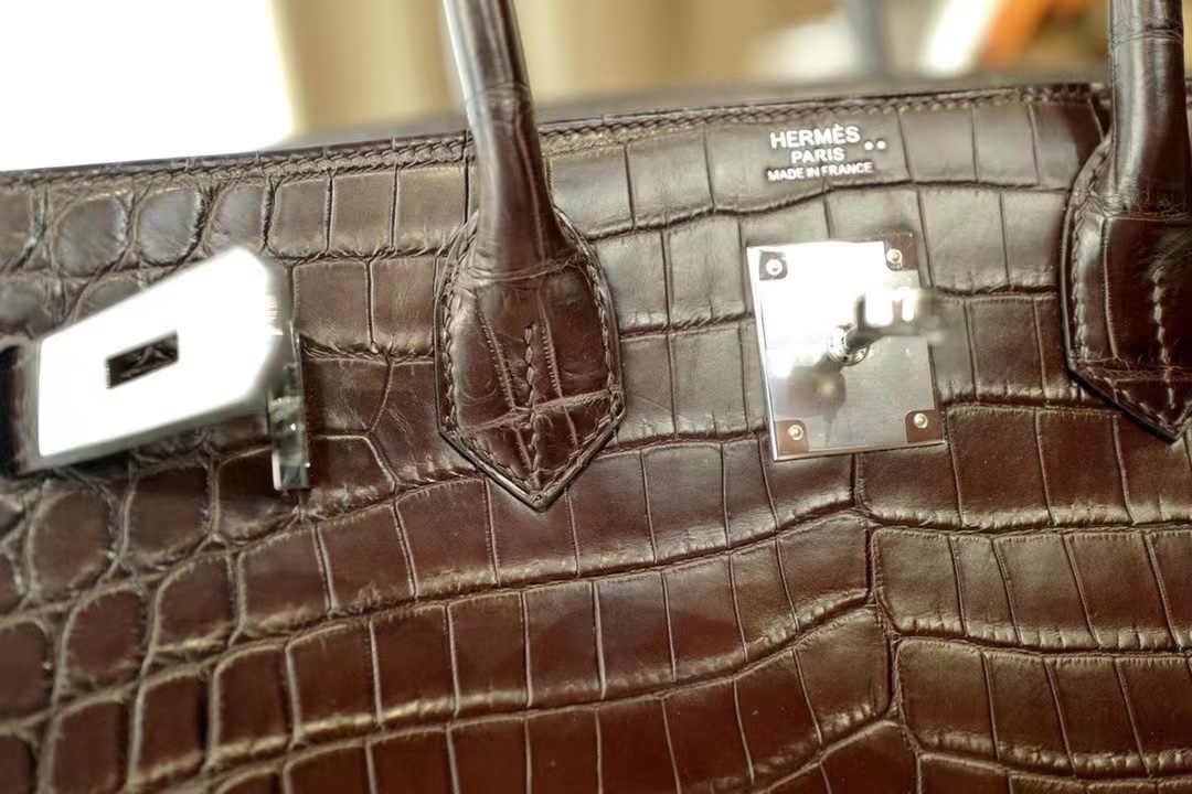 HM BK 30cm Niloticus Crocodile 47 coffee 咖啡色/银扣 手工缝制 臻品鉴赏