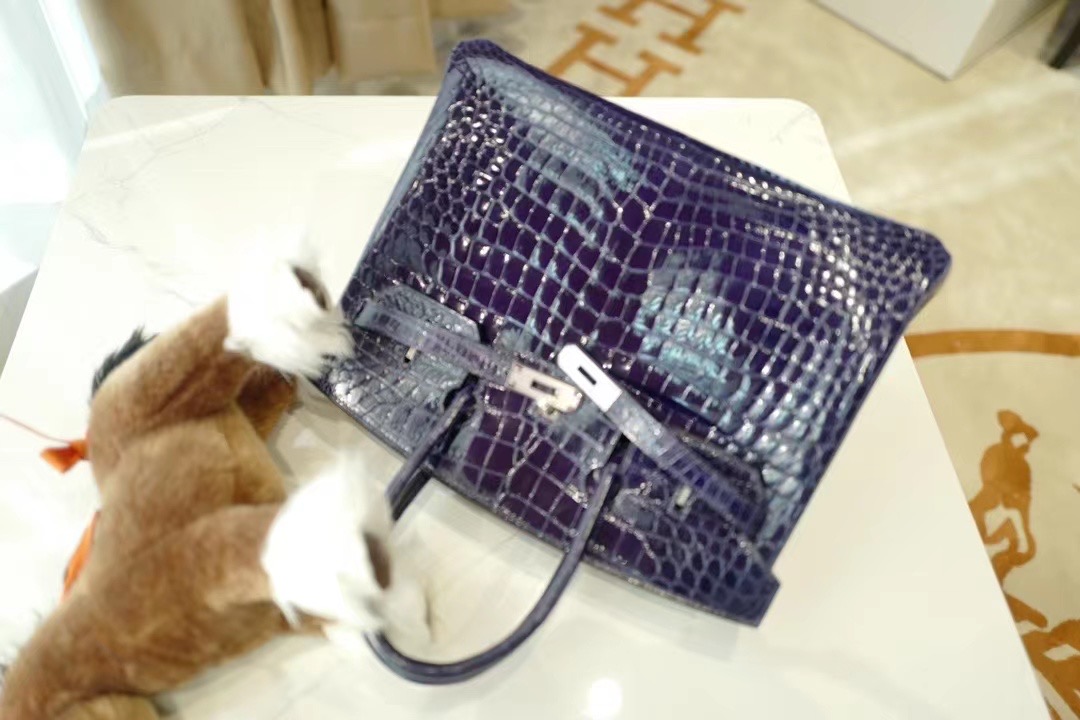 VIP一级品： BK 30cm Niloticus  73 Bleu Saphir宝石蓝/银扣 手工缝制 臻品鉴赏