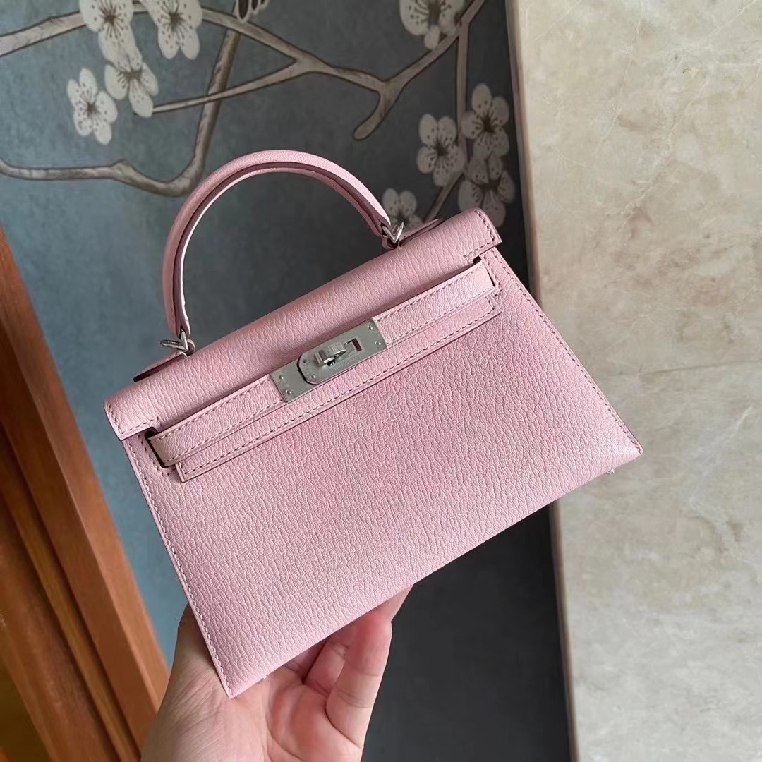 Dubai hm KL Mini 二代 Chèvre 山羊皮 3Q rose sakura 樱花粉 银扣