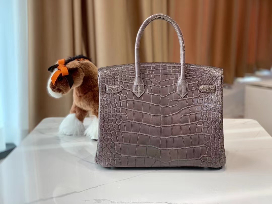 VIP一级品： BK 30cm Alligator  石墨灰/银扣 手工缝制 臻品鉴赏