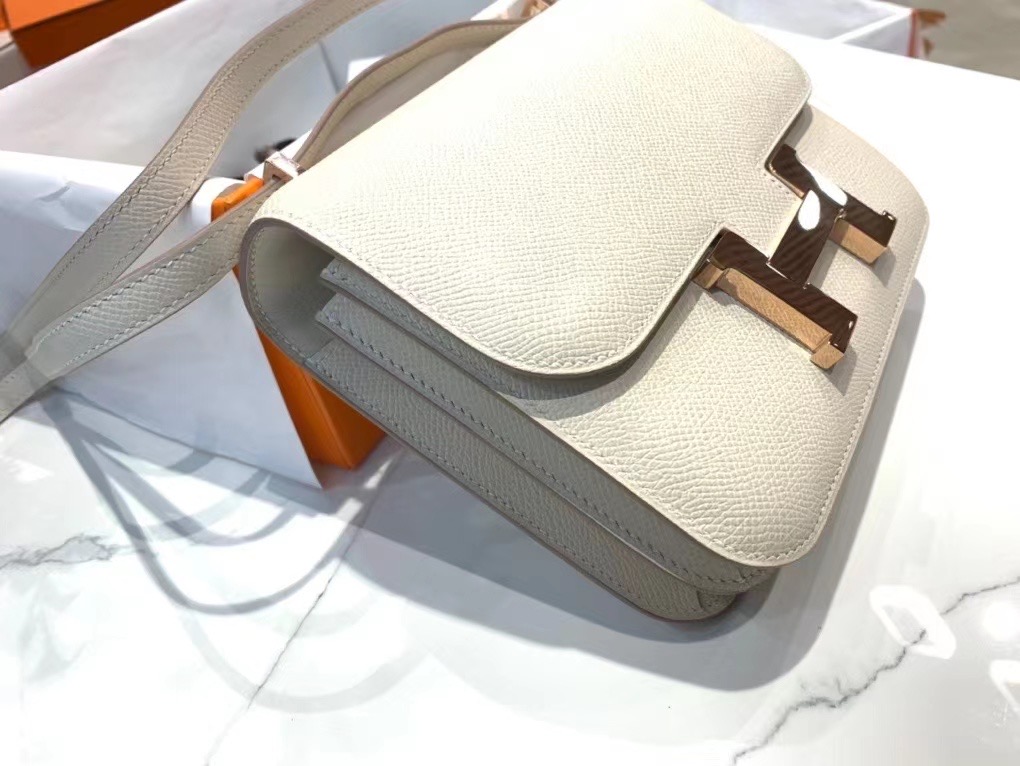 VIP一级品 constance 19cm EPSOM 皮 Craie 10 奶昔白/玫瑰金 手工缝制 臻品鉴赏