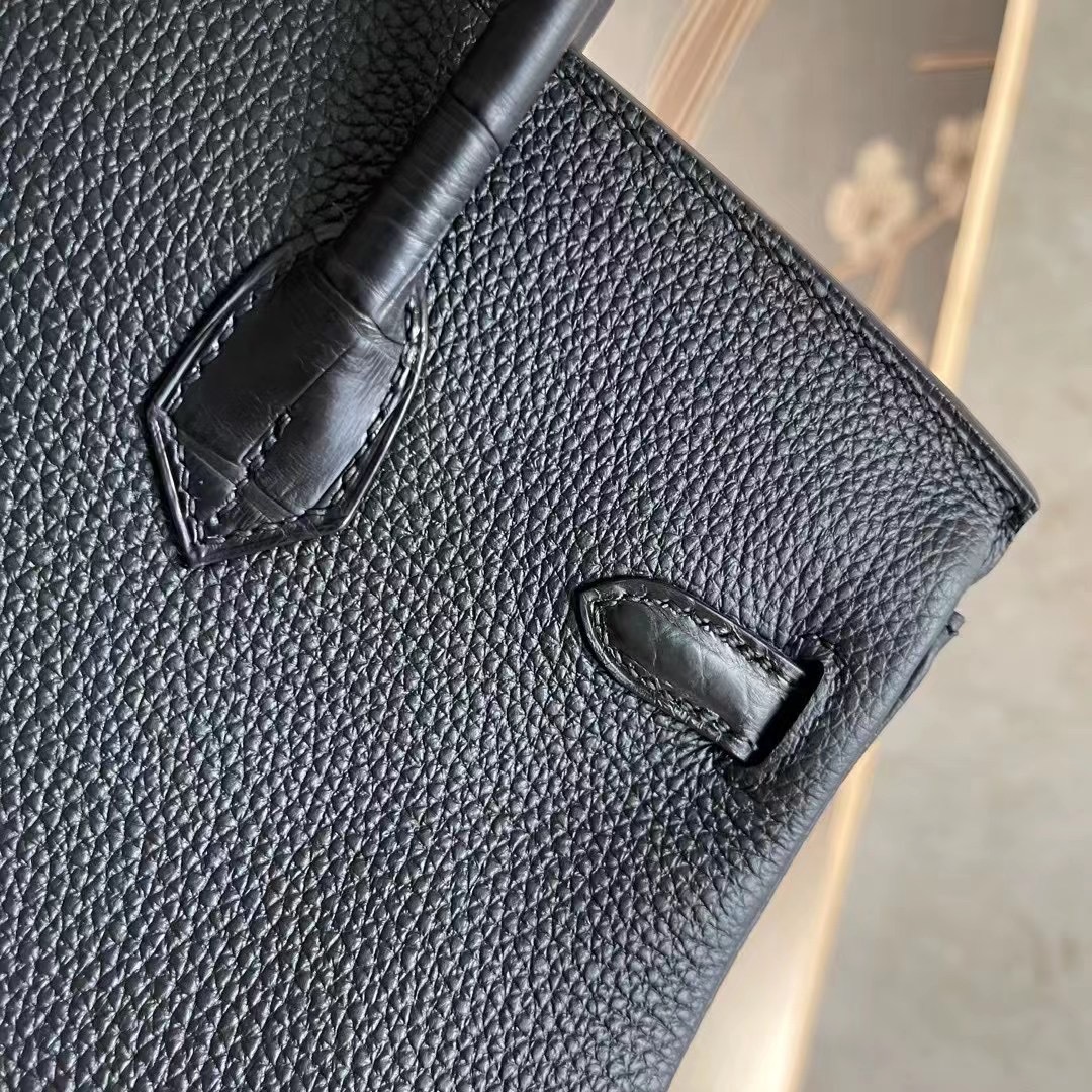 BK touch 25cm black gold alligator crocodile leather 89 noir