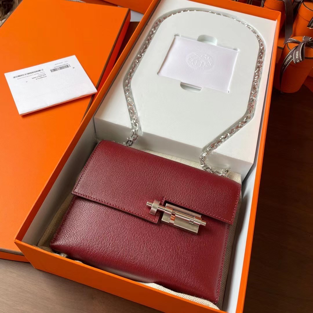 现货VR mini 17cm Chèvre 山羊皮 57波尔多酒红 银扣