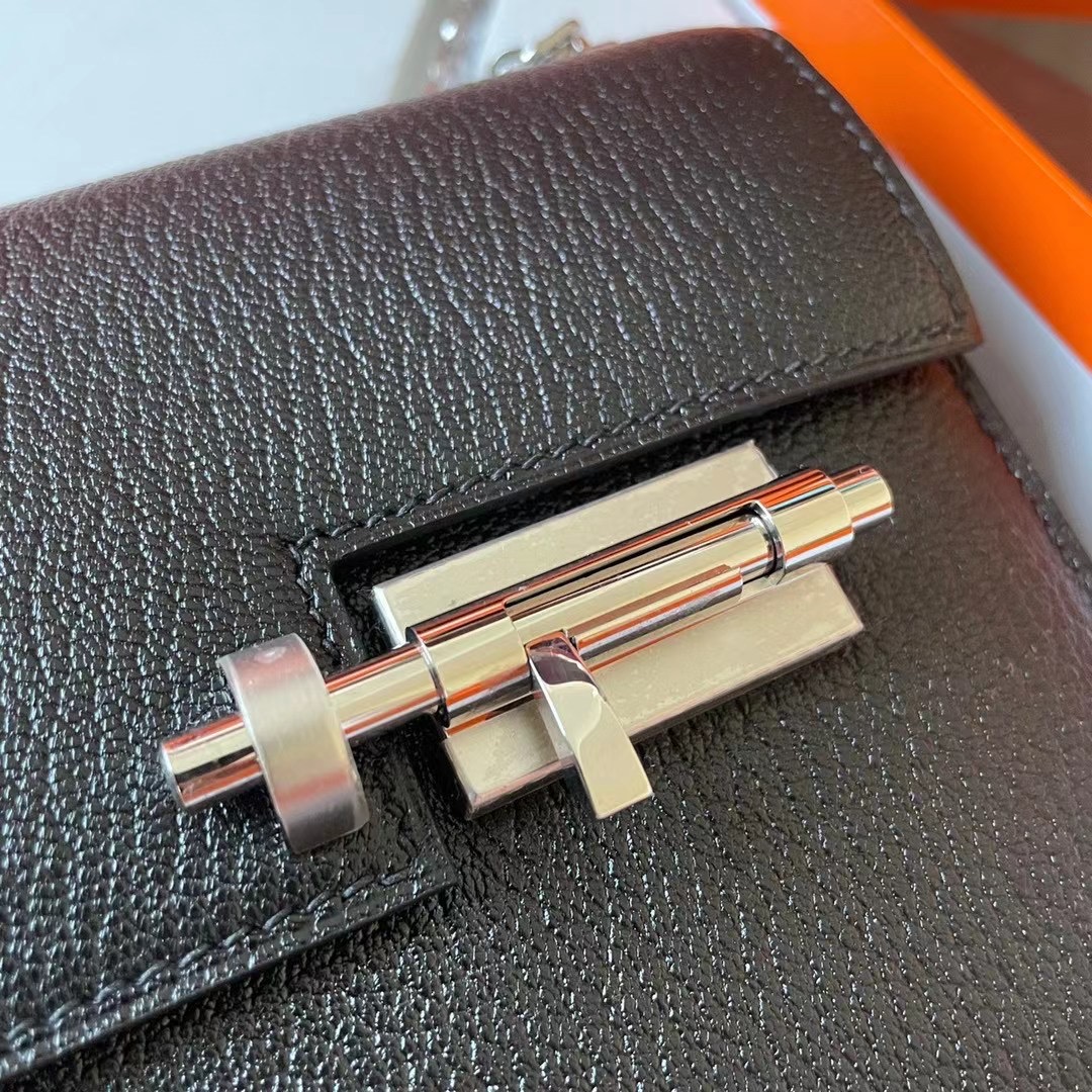 Viet Nam Ha Noi HM 现货VR mini 17cm Chèvre 山羊皮 89黑色 银扣