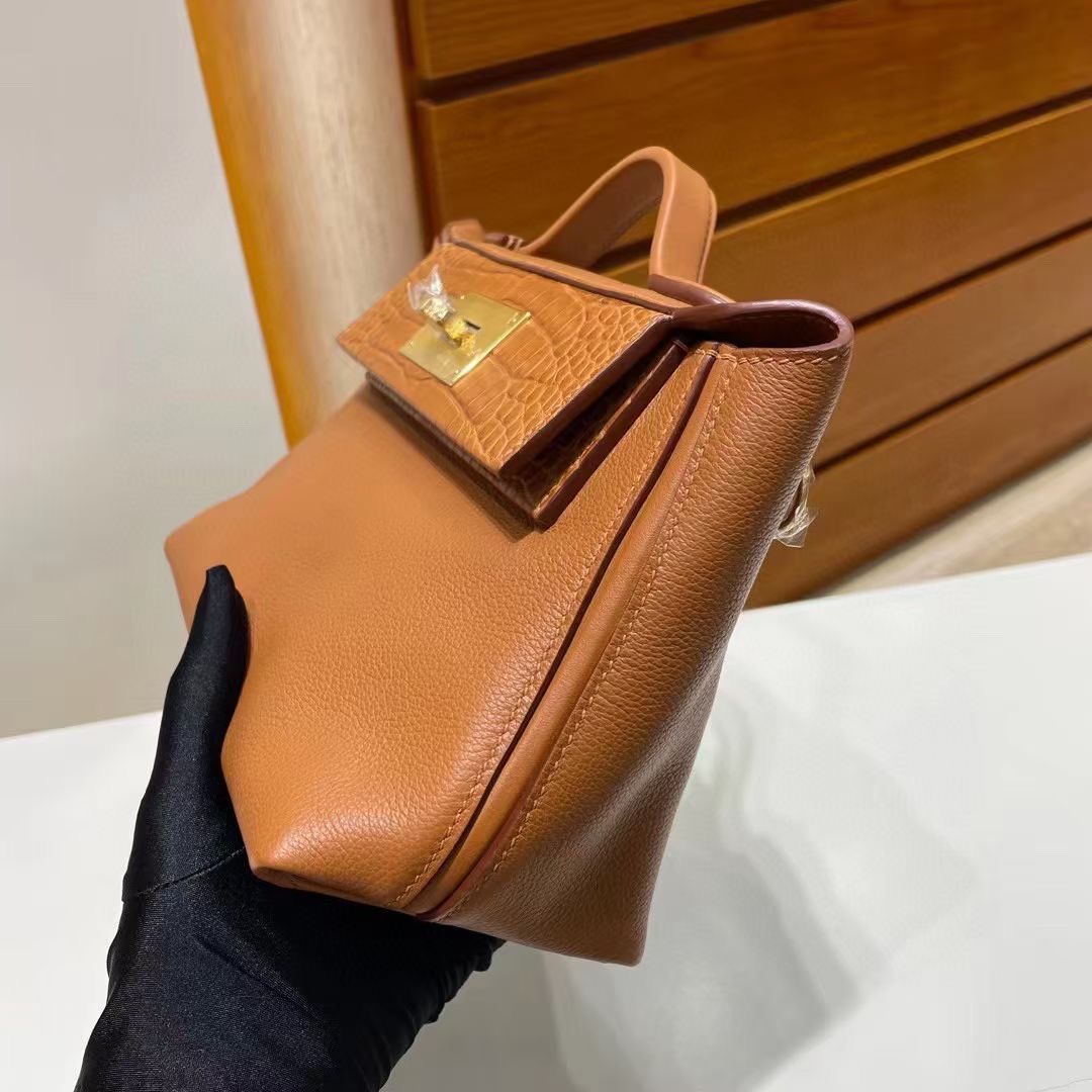 定制！Touch 系列！ Mini 24/24 evecolor   ck37 金棕色 / 雾面鳄鱼🐊 金扣 顶级手缝 😍
