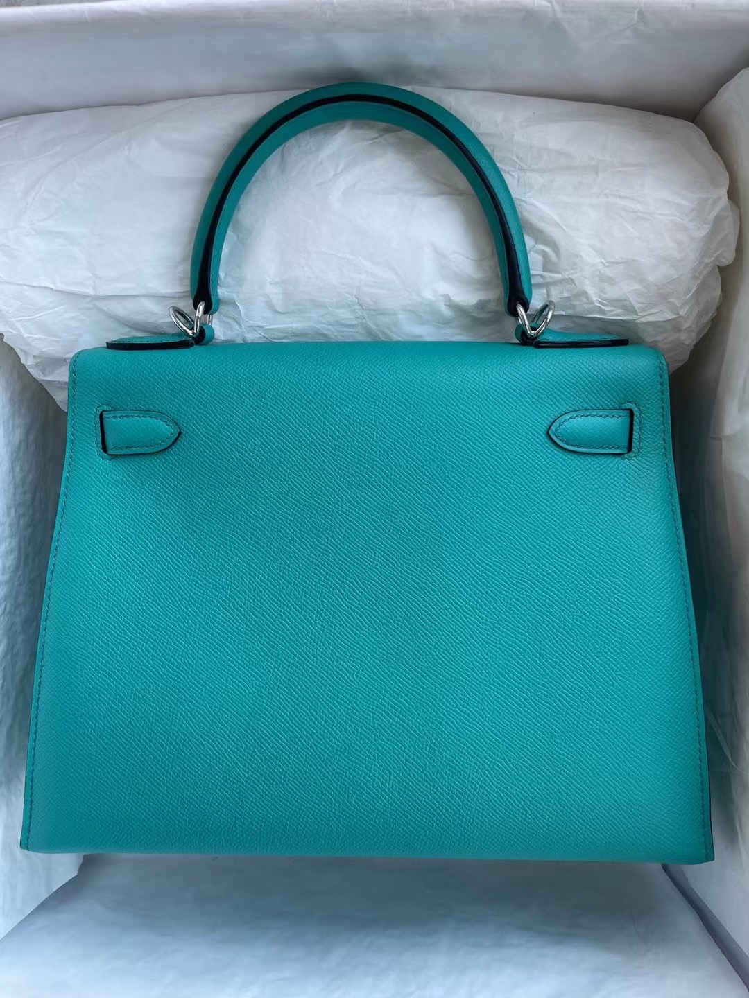 Hongkong Factory HM KL 28cm Epsom（原厂进口皮手掌纹）7F Blue Paon 孔雀蓝 顶级工艺 全手工缝制 金扣银扣