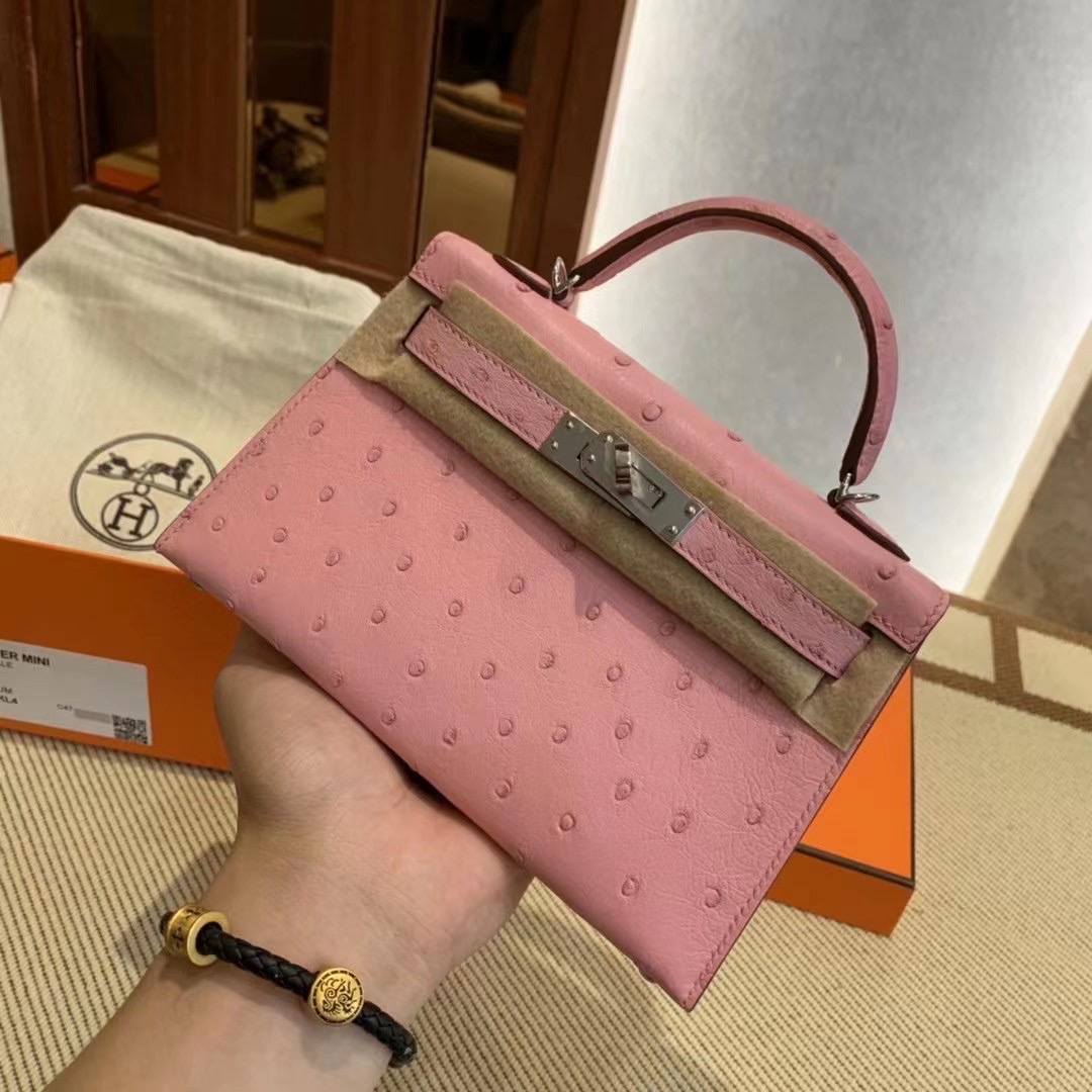 Saudi Arabia HM KL Mini bag Ostrich L4 Rose bubblegum 泡泡粉