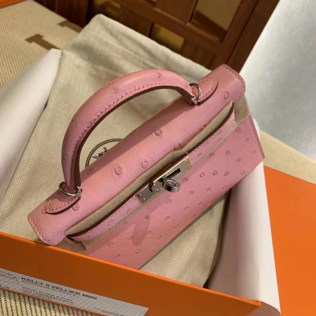 Saudi Arabia HM KL Mini bag Ostrich L4 Rose bubblegum 泡泡粉