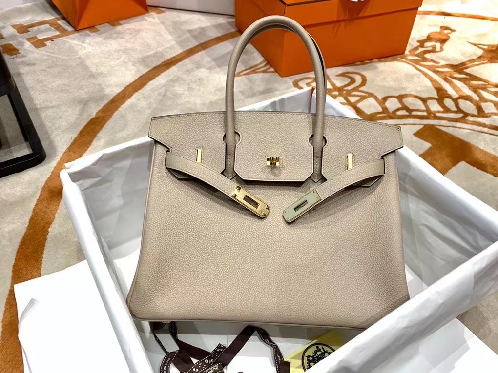 VIP一级品 BK 30cm togo  gris tourterelle 斑鸠灰/金扣 手工缝制