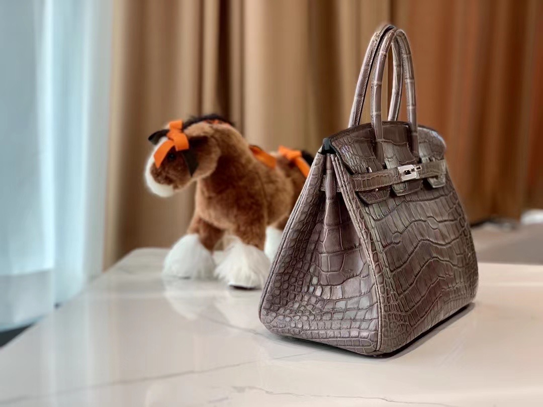 VIP一级品： BK 30cm Alligator  石墨灰/银扣 手工缝制 臻品鉴赏