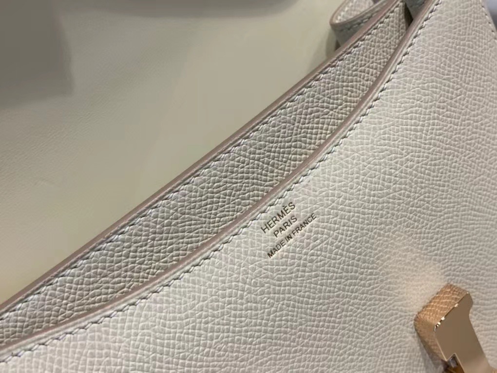 VIP一级品 constance 19cm EPSOM 皮 Craie 10 奶昔白/玫瑰金 手工缝制 臻品鉴赏