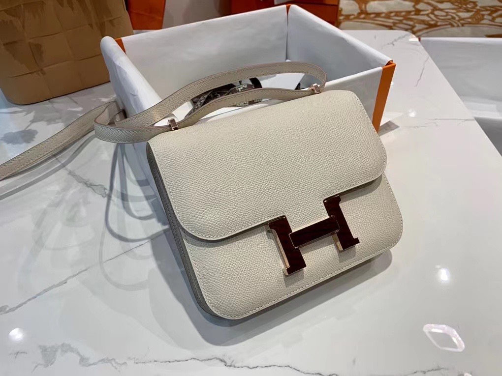 VIP一级品 constance 19cm EPSOM 皮 Craie 10 奶昔白/玫瑰金 手工缝制 臻品鉴赏