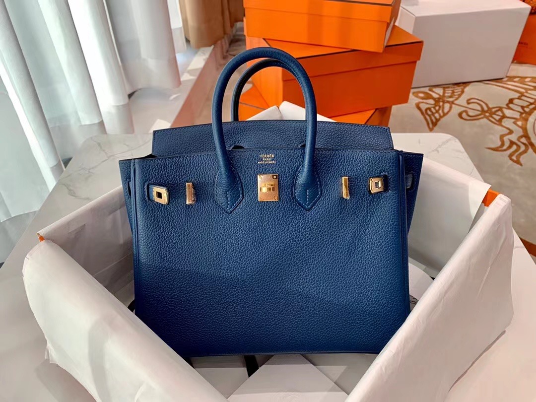 BK25cm 7A Bleu Thalassa 湖海蓝/金扣 togo，一级手工缝制