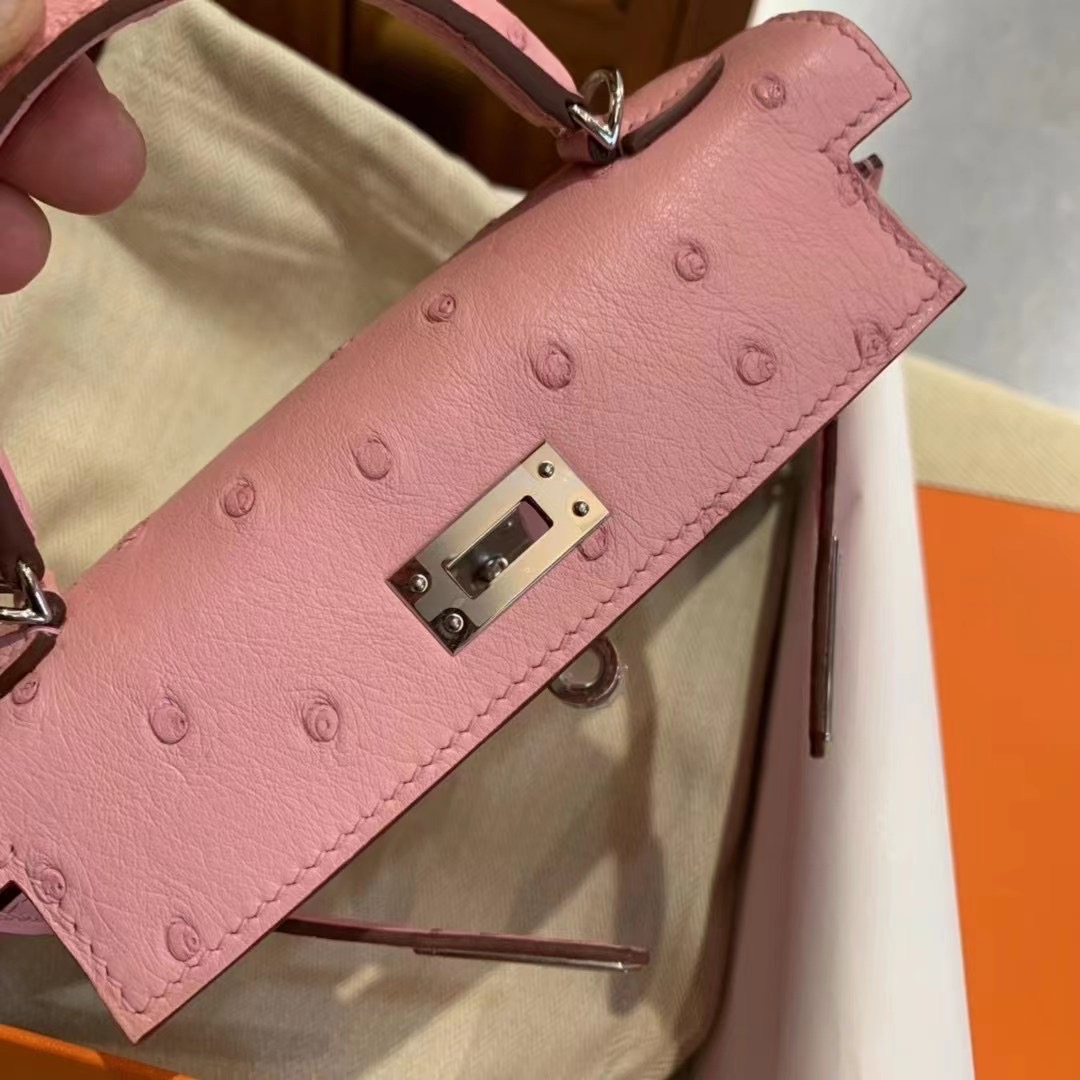 Saudi Arabia HM KL Mini bag Ostrich L4 Rose bubblegum 泡泡粉