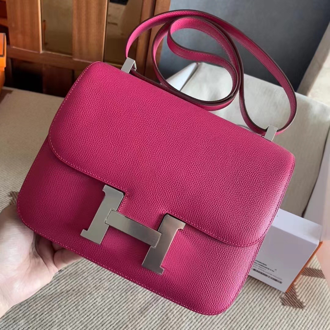 constance康康24cm 0E Rose Texas 墨西哥粉epsom 银扣，一级手工缝制
