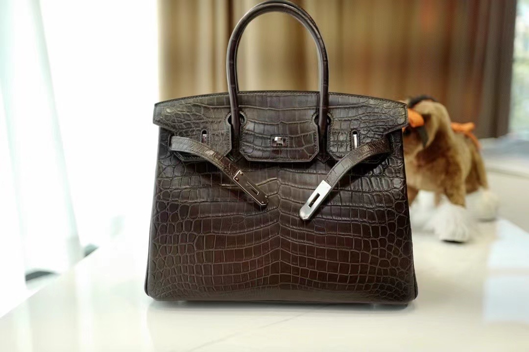 HM BK 30cm Niloticus Crocodile 47 coffee 咖啡色/银扣 手工缝制 臻品鉴赏