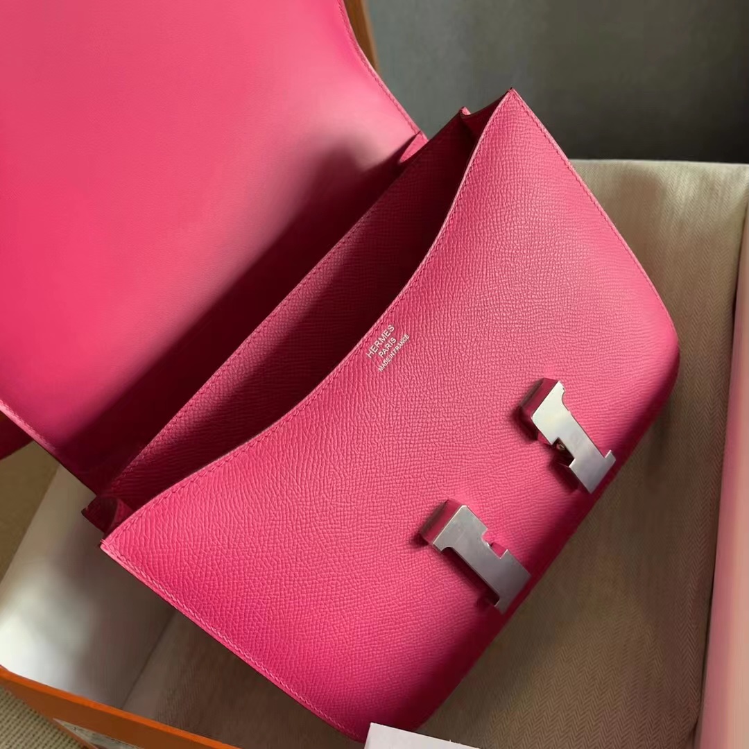 constance康康24cm 0E Rose Texas 墨西哥粉epsom 银扣，一级手工缝制
