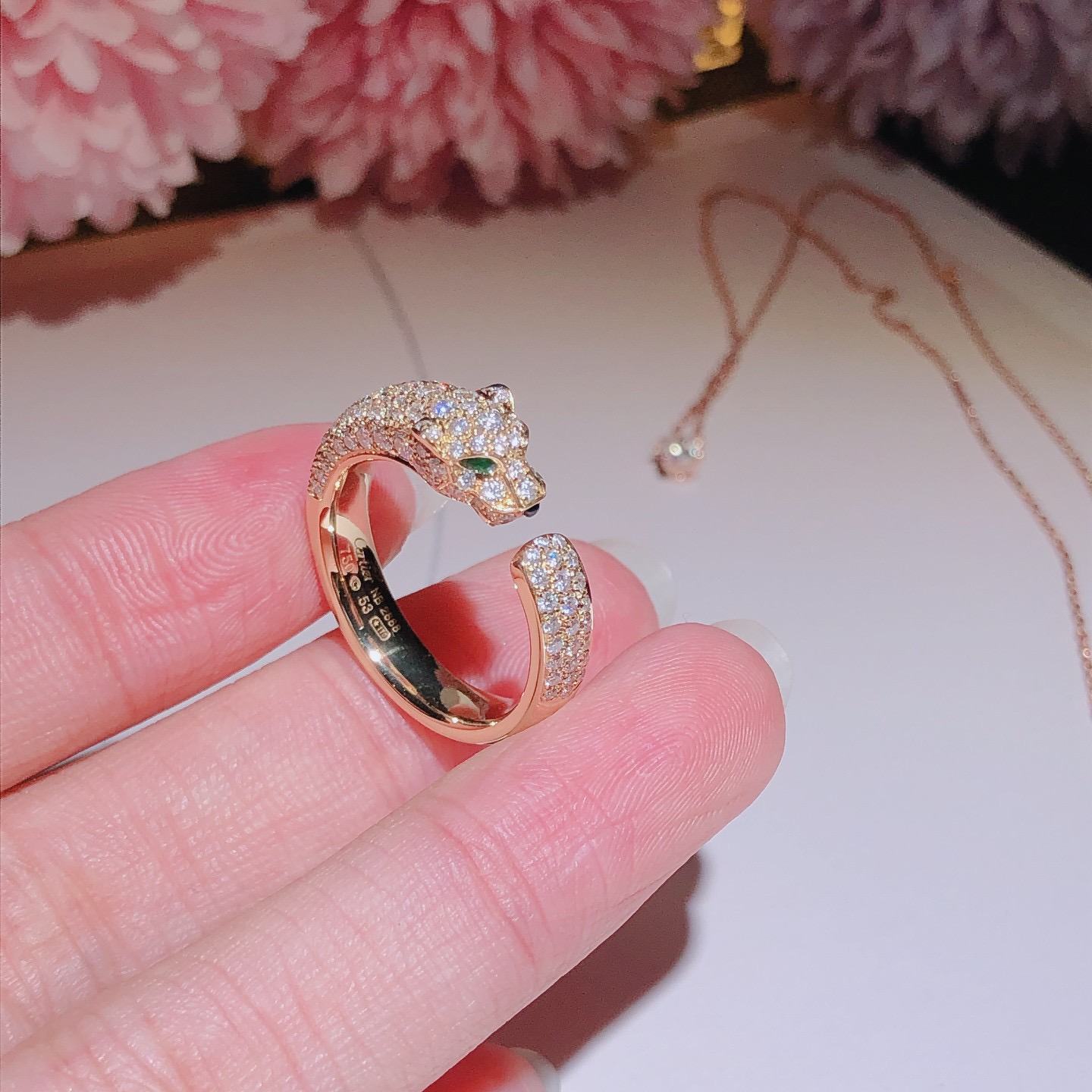 Rings 750 Gold 窄版豹子戒指  18k金镶嵌天然钻石 喜欢的来订