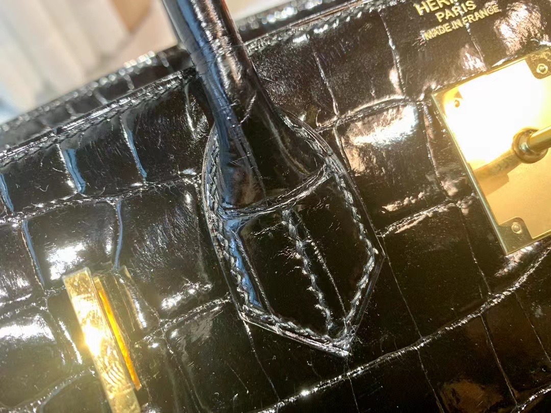 VIP一级品 Binkin30cm  98 Noir 黑/金扣 Nile crocodile一级野尼罗鳄鱼皮 原版蜜蜡线 顶级手缝