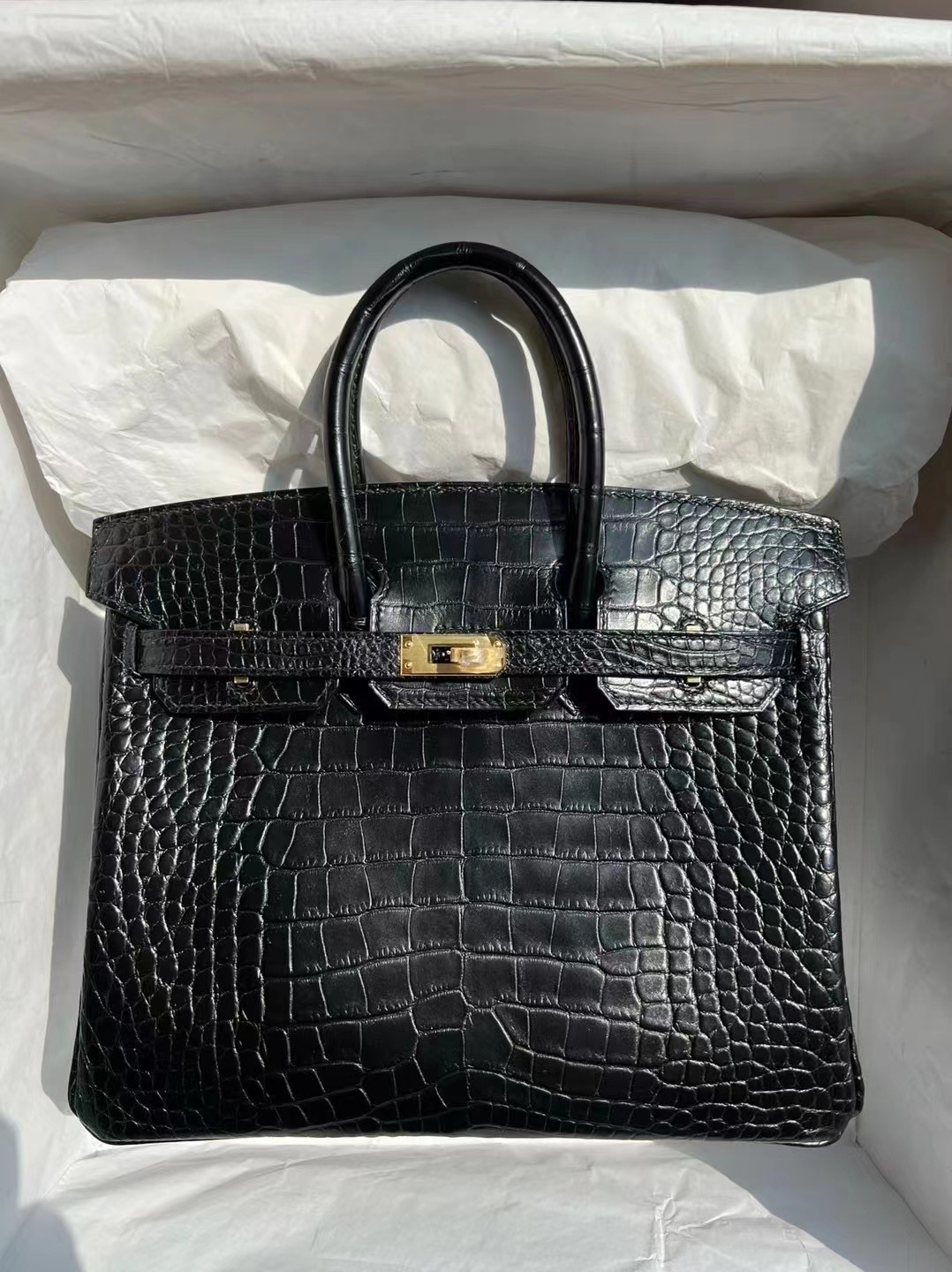 现 BK 25cm 雾面美洲鳄鱼 89 Noir 黑色 银扣 金扣 Matte Alligator Crocodile 全手工蜜蜡线缝制 PHW