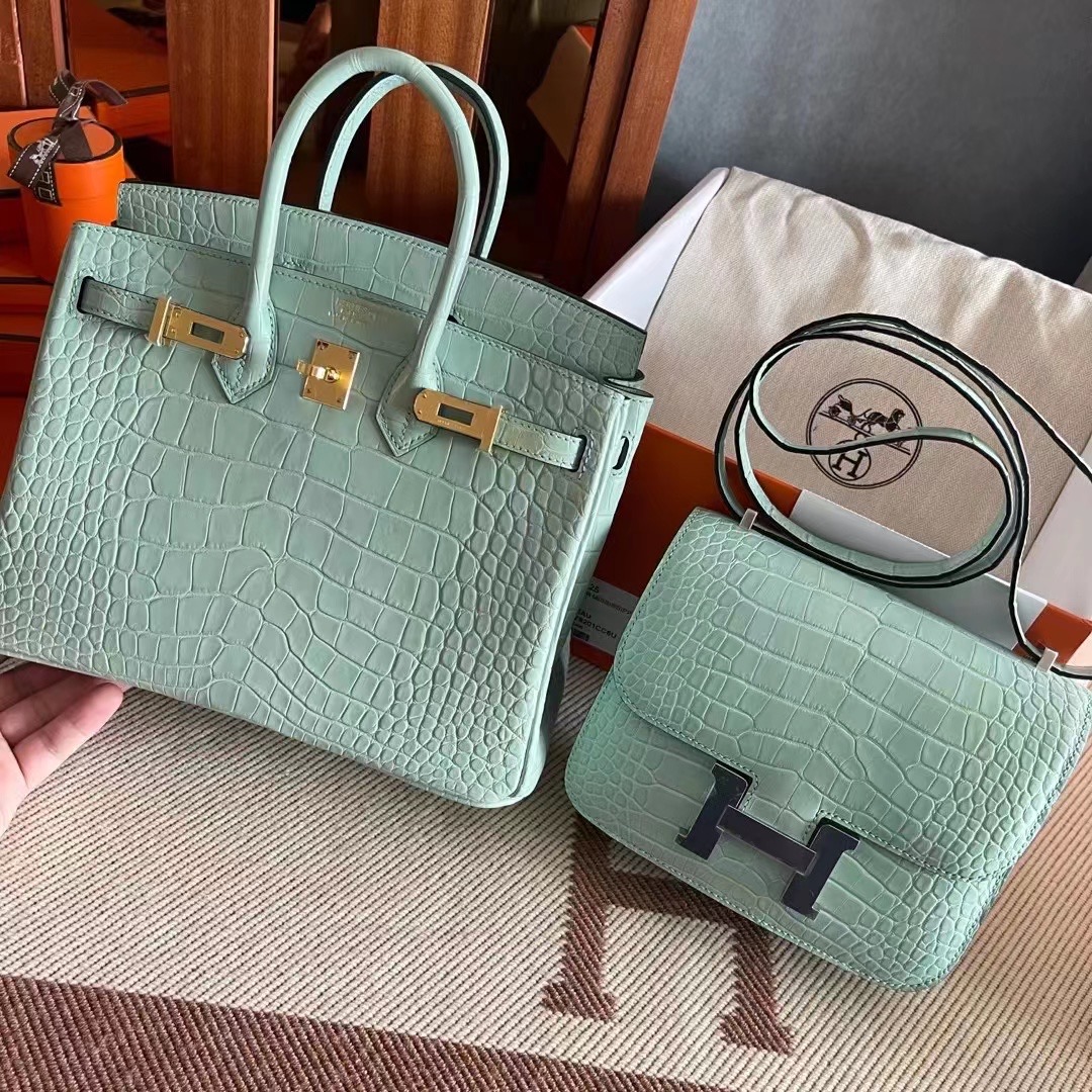 HM constance  19 crocodile 雾面美洲  6U Vert Deau 薄荷绿  银