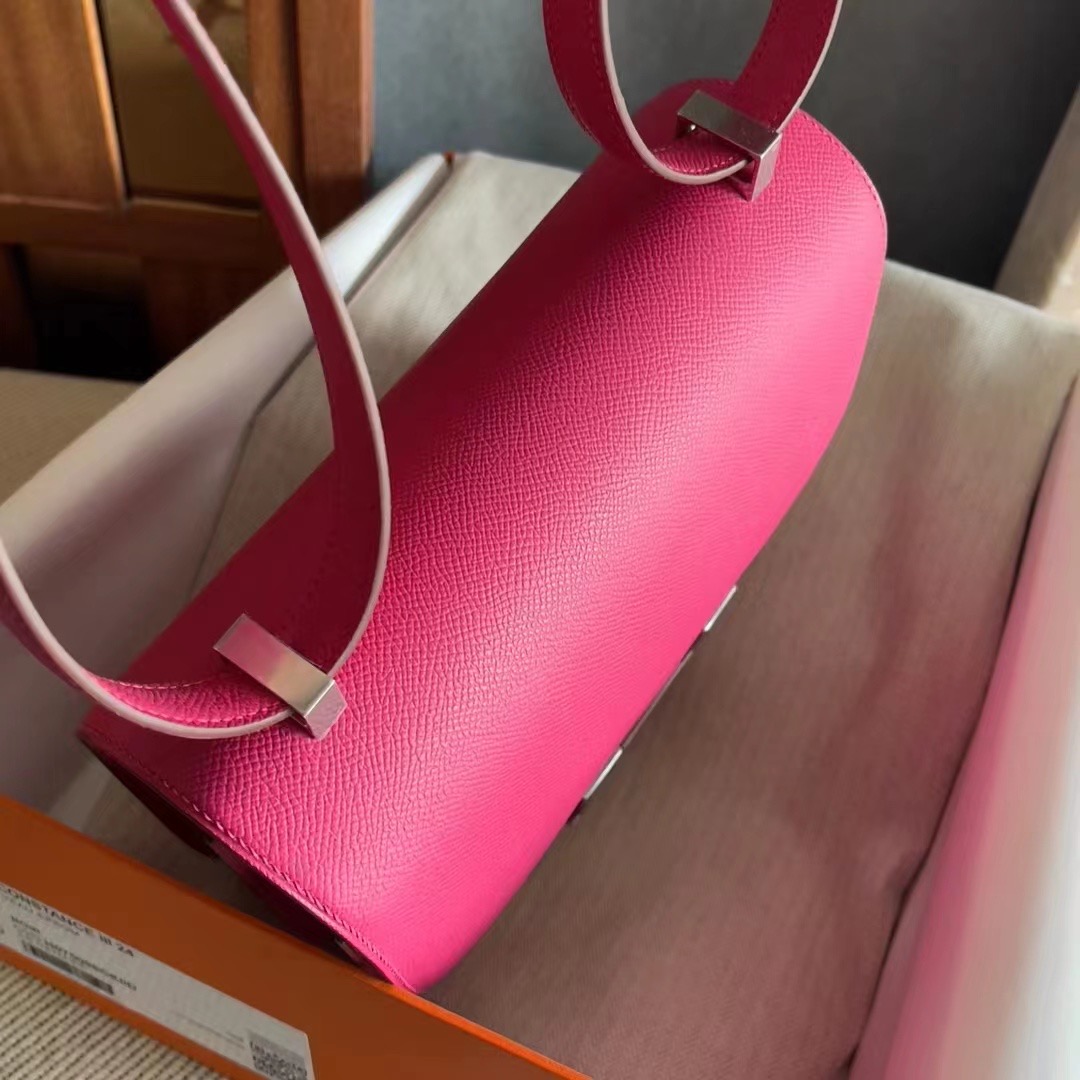 constance康康24cm 0E Rose Texas 墨西哥粉epsom 银扣，一级手工缝制