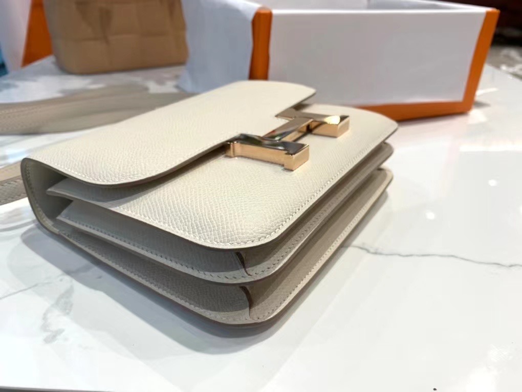 VIP一级品 constance 19cm EPSOM 皮 Craie 10 奶昔白/玫瑰金 手工缝制 臻品鉴赏
