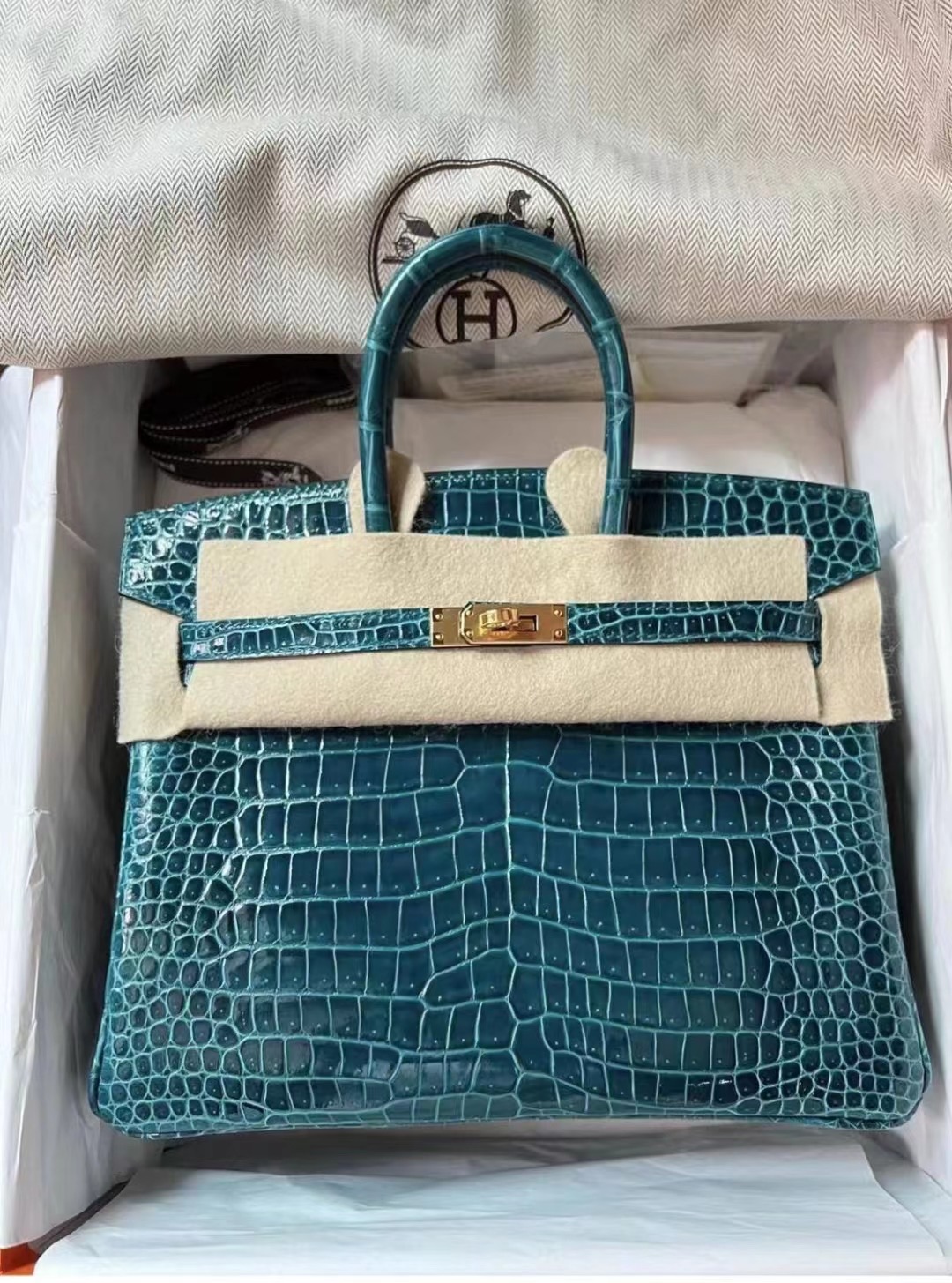 🆕新到鳄鱼🐊HM Porosus crocodile leather 亮面澳洲湾鳄   W0 vert bosphore 博斯普鲁斯绿 🉑️定制 KL25cm / BK25cm