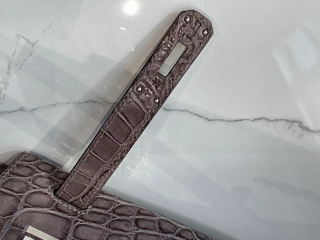 VIP一级品： BK 30cm Alligator  石墨灰/银扣 手工缝制 臻品鉴赏