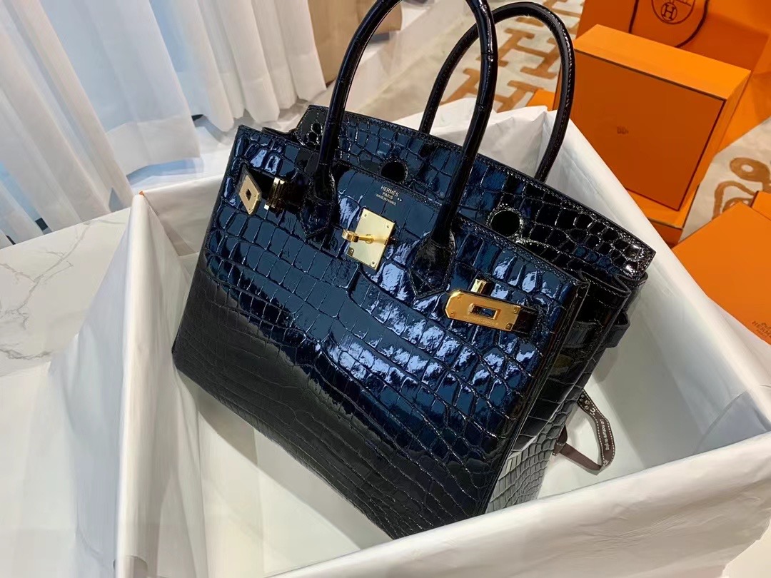VIP一级品 Binkin30cm  98 Noir 黑/金扣 Nile crocodile一级野尼罗鳄鱼皮 原版蜜蜡线 顶级手缝