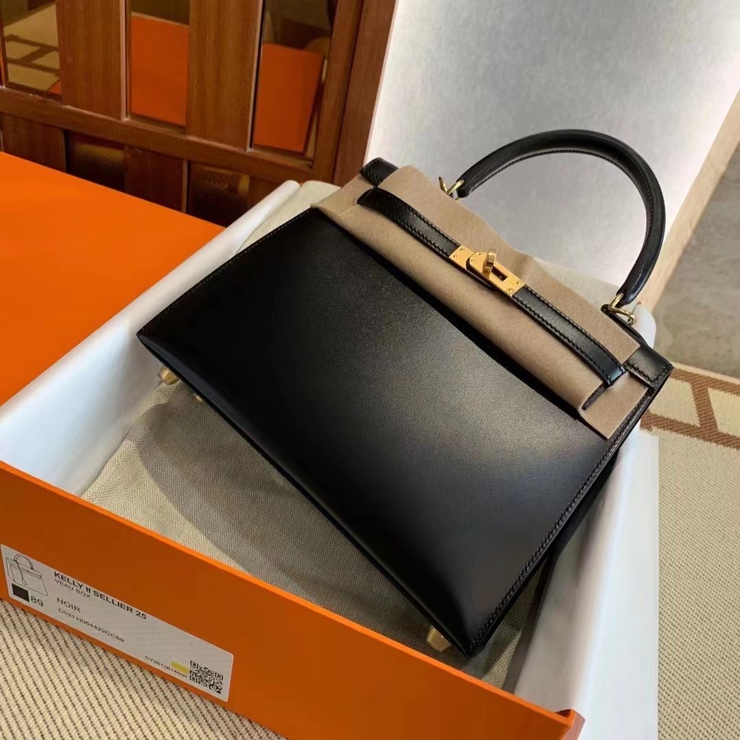 Hong Kong Factory HM KL II Sellier 25cm Box leather 89 Noir