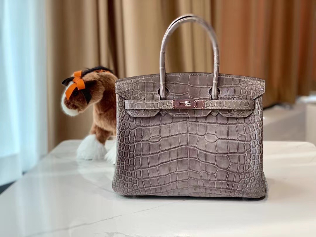 VIP一级品： BK 30cm Alligator  石墨灰/银扣 手工缝制 臻品鉴赏