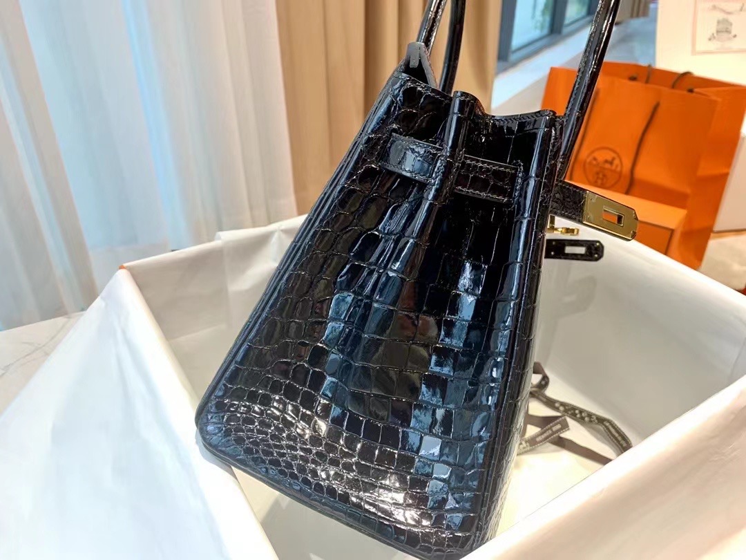 VIP一级品 Binkin30cm  98 Noir 黑/金扣 Nile crocodile一级野尼罗鳄鱼皮 原版蜜蜡线 顶级手缝