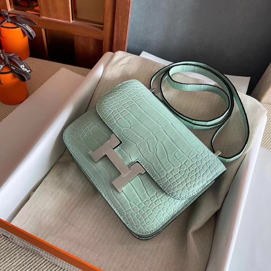 HM constance  19 crocodile 雾面美洲  6U Vert Deau 薄荷绿  银