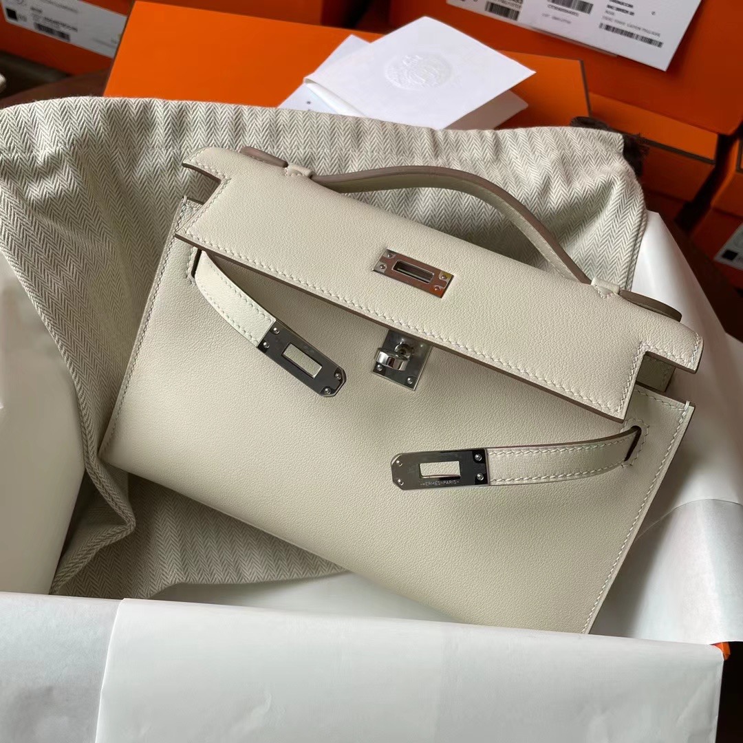 Dubai hm KL pochette Swift皮 10 craie 奶昔白 银扣