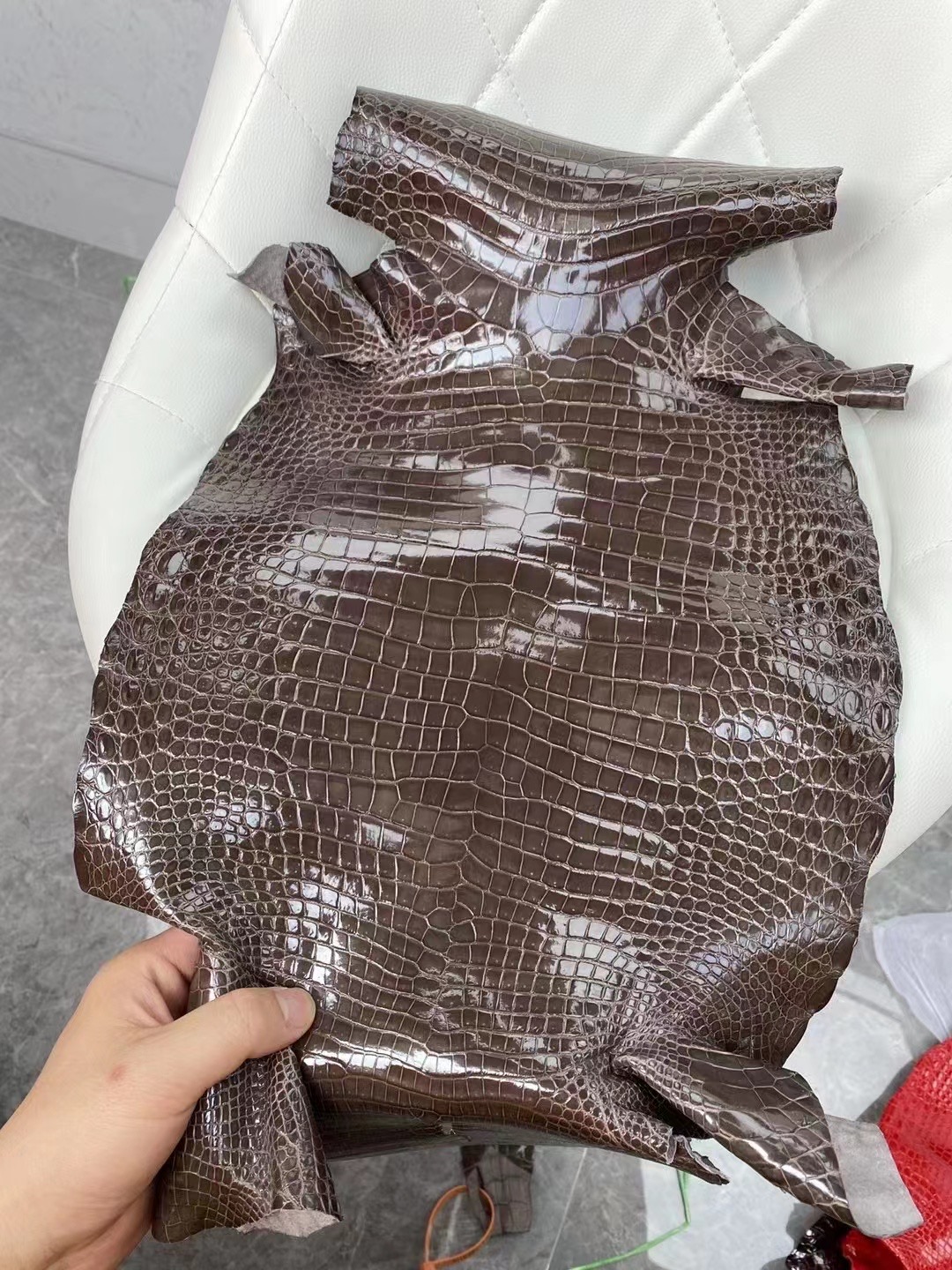 新到皮 亮面倒V 澳洲湾鳄🐊 88 Graphite 石墨灰 Shiny porosus crocodile 🉑订制：BK 25cm、KL 25cm、接受订制👏