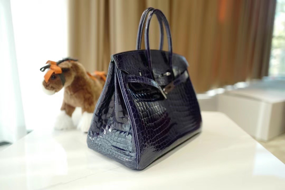 VIP一级品： BK 30cm Niloticus  73 Bleu Saphir宝石蓝/银扣 手工缝制 臻品鉴赏