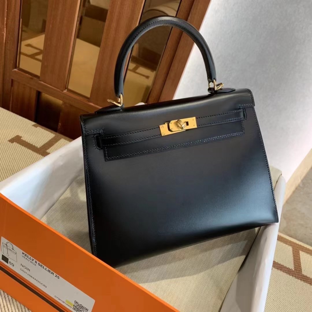 Hong Kong Factory HM KL II Sellier 25cm Box leather 89 Noir