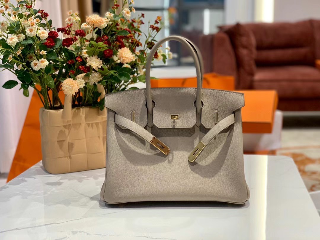 VIP一级品 BK 30cm togo  gris tourterelle 斑鸠灰/金扣 手工缝制