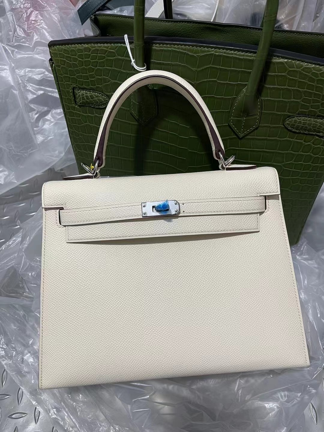Kuwait HM KL 25cm Epsom 原厂掌纹皮 I2 奶油白 Nata PHW