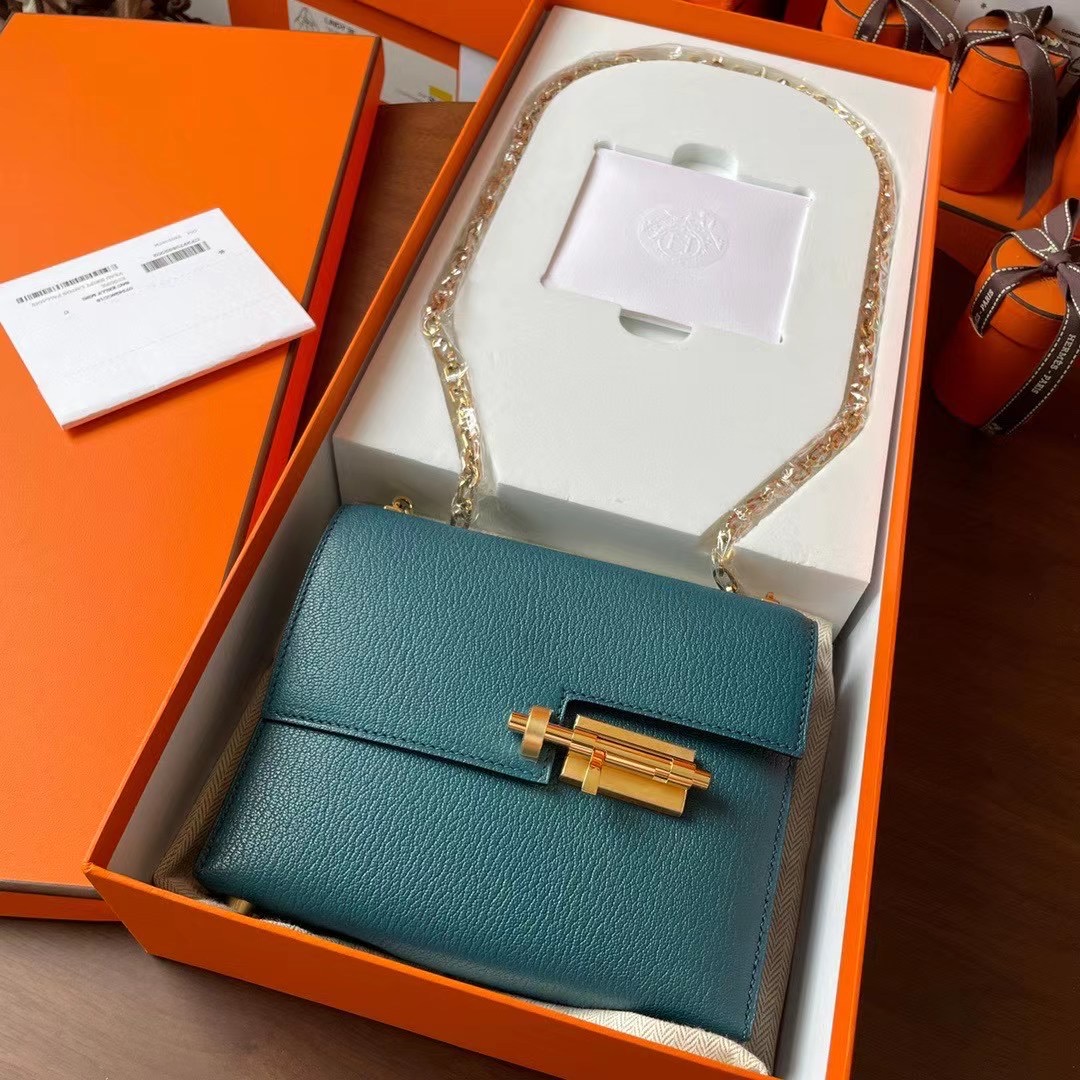 现货VR mini 17cm Chèvre 山羊皮 W0博斯普鲁斯绿 金扣