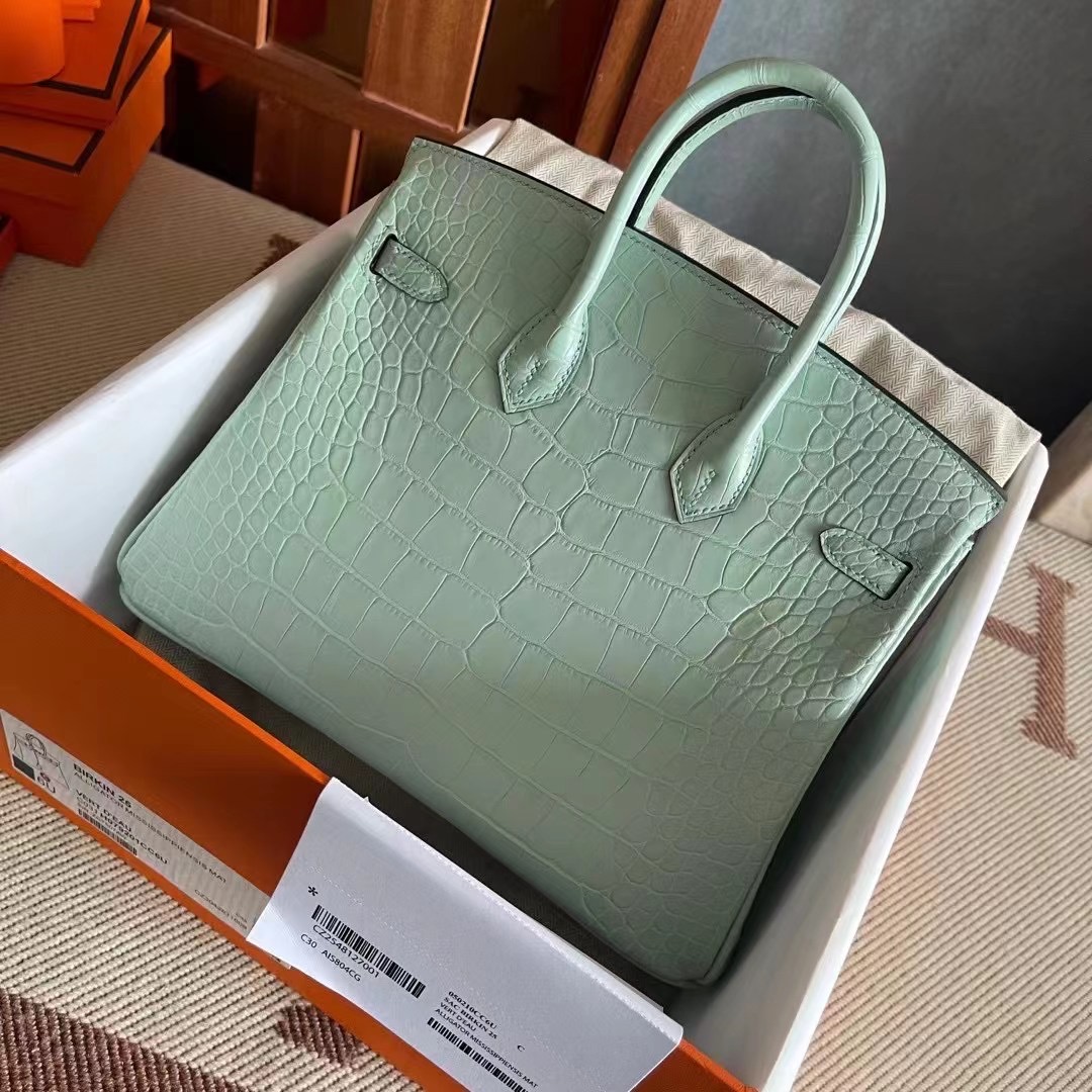 HM BK 25cm crocodile 雾面美洲  6U Vert Deau 薄荷绿