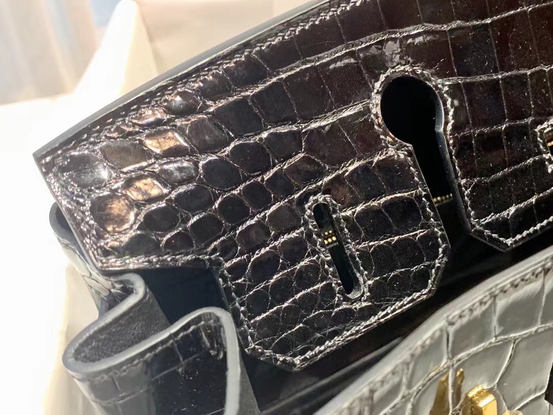 VIP一级品 Binkin30cm  98 Noir 黑/金扣 Nile crocodile一级野尼罗鳄鱼皮 原版蜜蜡线 顶级手缝