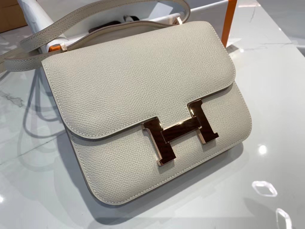 VIP一级品 constance 19cm EPSOM 皮 Craie 10 奶昔白/玫瑰金 手工缝制 臻品鉴赏