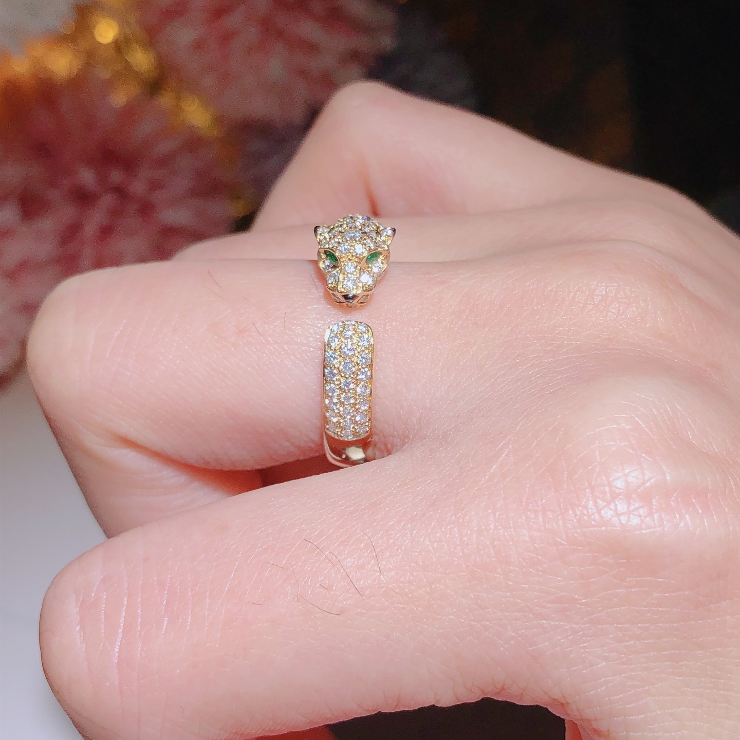 Rings 750 Gold 窄版豹子戒指  18k金镶嵌天然钻石 喜欢的来订