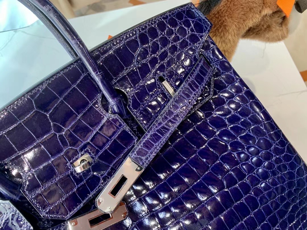 VIP一级品： BK 30cm Niloticus  73 Bleu Saphir宝石蓝/银扣 手工缝制 臻品鉴赏