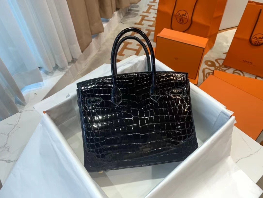 VIP一级品 Binkin30cm  98 Noir 黑/金扣 Nile crocodile一级野尼罗鳄鱼皮 原版蜜蜡线 顶级手缝