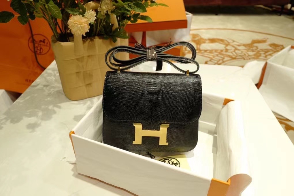HM Constance 19cm Lizard Leather 89 Noir