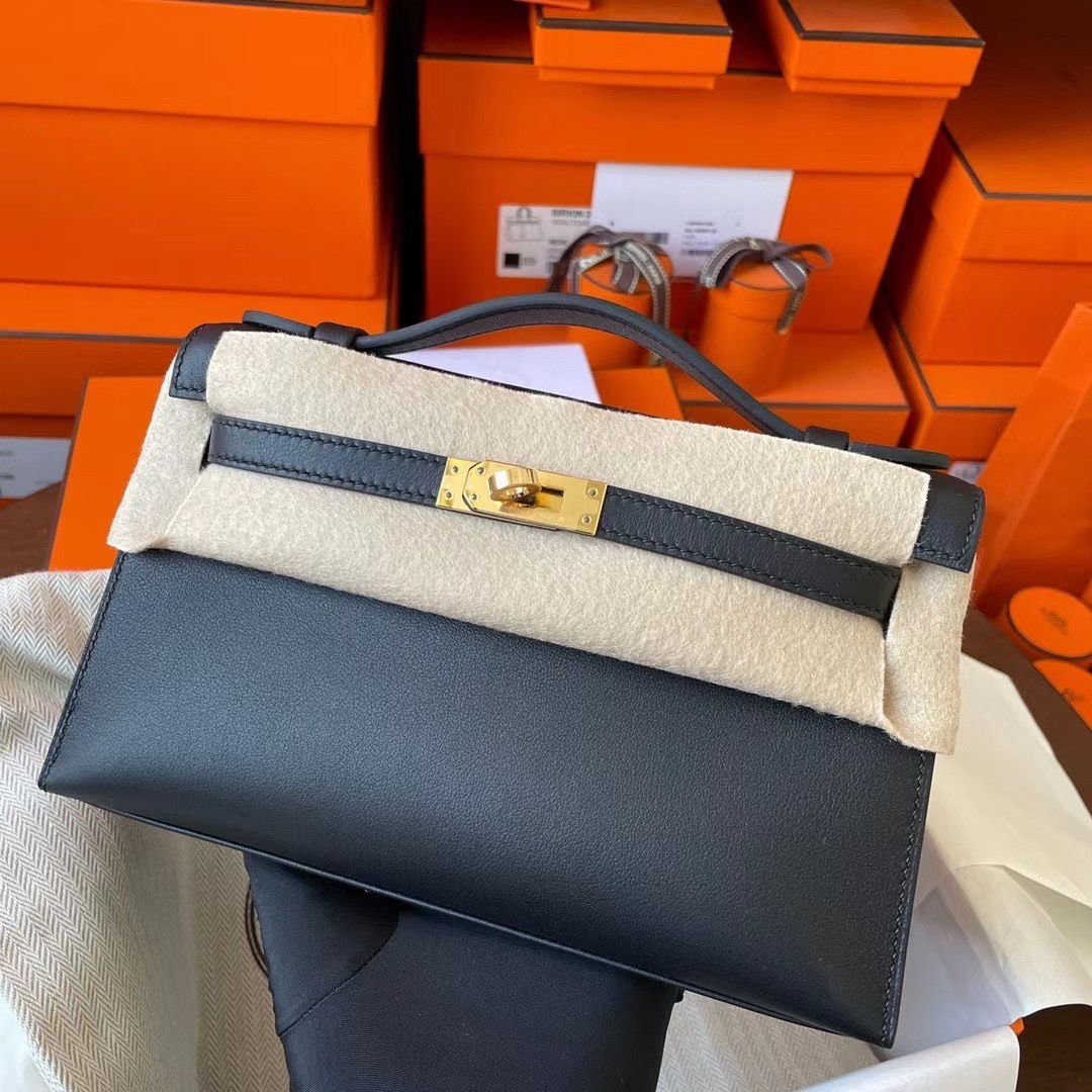 HM KL Pochette Swift皮 89 noir 黑色 金扣 ghw