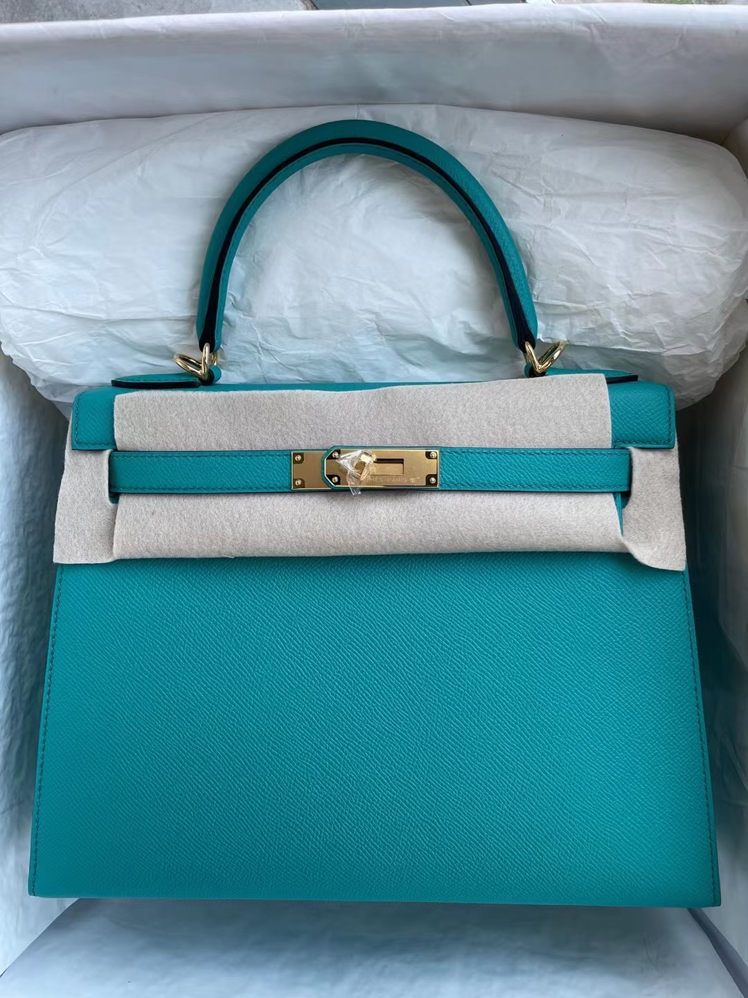 Hongkong Factory HM KL 28cm Epsom（原厂进口皮手掌纹）7F Blue Paon 孔雀蓝 顶级工艺 全手工缝制 金扣银扣